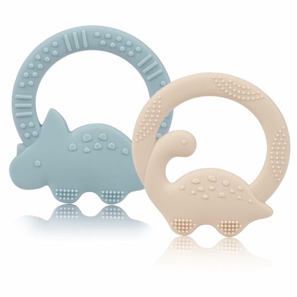 2 paket babytandbitar silikon tandbitar för barn 0-6 månader med dinosaurieform 6 till 12 månader spädbarn nyfödd för tandbitning pacifier lindring sug,ideal present för babydopp för mammor A1  |   Tandbitar Tandbitar Himmelsblå & Sandfärgad