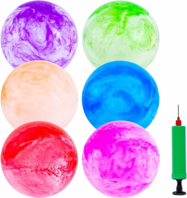 6 st bouncy balls för barn – Marmoriserade bouncy balls med pump, inflatoriska sensoriska bollar, kickball, dodge ball för barn och vuxna, sommar, utomhuslek  |   Bollar Bollar Bollar