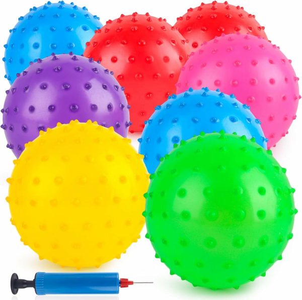 8Pcs Bounce Balls Knobby Balls Med Pump 7Inch Sensory Balls Spiky Massage Balls För Barn Party Förmåner  |   Bollar Bollar Bollar