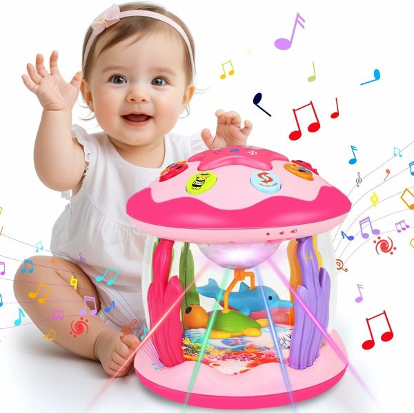 Baby Girl Toys 6-12 Månader: Barns havsroterande ljusande musikaliska leksaker 12-18 Månader krabbande inlärningsleksaker för spädbarn För barn 1 2 3 År Baby Girl Gifter (Rosa)  |   Musikaliska leksaker Musikaliska leksaker Musikaliska leksaker