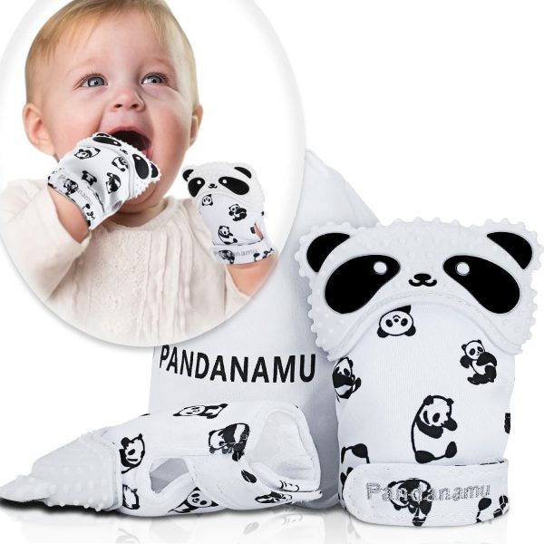 Baby Teething Mitten Bpa-Free Panda Teething Mitts Teething Toy Infant Teether Med resväska (1 par)  |   Tandbitar Tandbitar 2 Mufflor