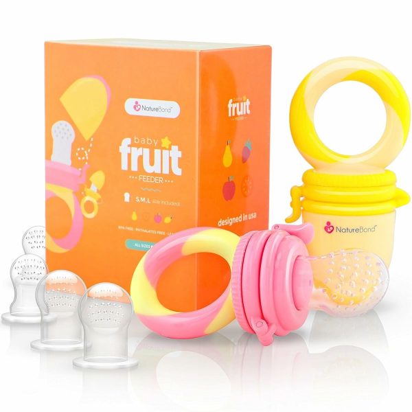 Babyfoderare/Fruktfoderare Nippelbitare (2 Pack) – Barnets tandbitningsspel Leke Tandning i Anlockande Färger | + Ytterligare Silikonsäckar  |   Tandbitar Tandbitar Peach Pink och Lemonade Yellow