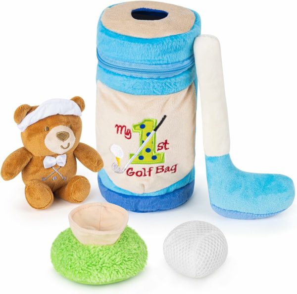 Babygolfklubbar Babygolfplushset, 9″ Min första golfbag leksätt Utvecklande och sensoriskt set med plush golfbag, klubba, boll, tee och teddybjörn  |   Abacuser Abacuser Abacuser