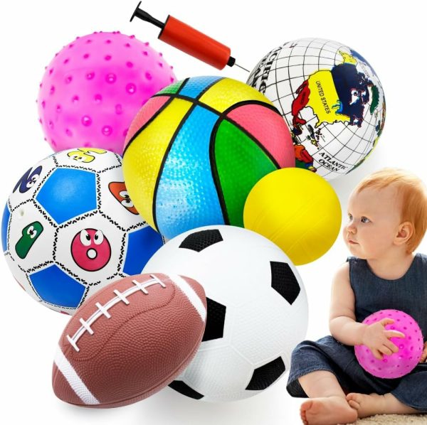 Bollar och leksaker för småbarn 1-3 år, Barnutomhusleksaker, Set med 7 bollar för pojkar och flickor, Inomhus- och utomhusidrottsleksaker, Babyfotboll, Basketboll, Tennissäll, Rugbyboll med väska  |   Bollar Bollar Bollar