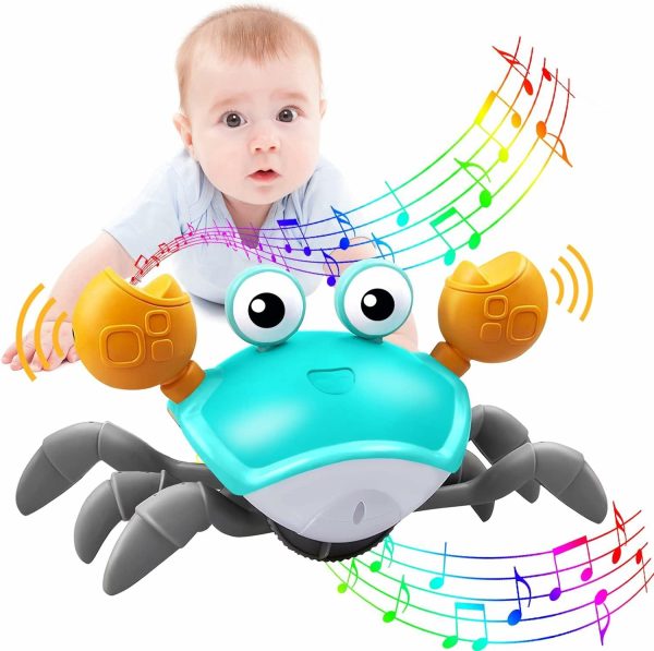 Crawling Crab Baby Toy, magelek Babyleksaker med musik och LED-lampa, undviker automatiskt hinder, inbyggd uppladdningsbar batteri för barns interaktiva utvecklingsleksak  |   Musikaliska leksaker Musikaliska leksaker Blå