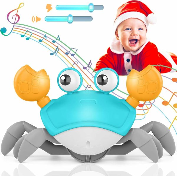 Crawling Crab Baby Toy  Magitidsleksgåvor för nyfödda 3-6 månader 6-12 månader  Ljust stegande dansande krabba med musik och hinderundvikning  Uppgraderad laddningsbar sensorisk utvecklingsleksak (Grön)  |   Musikaliska leksaker Musikaliska leksaker Grön