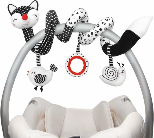 Euyecety Baby Spiral Plush Toys, svart-vit vagnslek, stretch- och spiralaktivitetsleksak, bilbarnstolslek, hängande skaklek för spjälsäng, nyföddsintryckslek, bästa gåvan för 0-3-6-9-12 månaders barn.  |   Rattle & Plush Rings Rattle & Plush Rings Rattle & Plush Rings