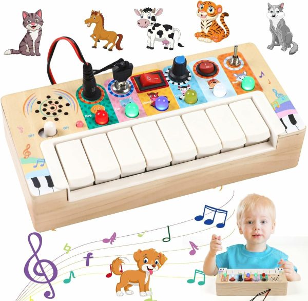 Ladda spännande leksaker för småbarn Montessorileksaker med 6 LED-lås för 1-åringar Träklaviatur Busy Board för småbarn 1-3 Åldersleksaker och gåvor för 1 2 3 år (Busy Board)  |   Elektroniska tidiga utvecklingsleksaker Elektroniska tidiga utvecklingsleksaker Bokad tavla