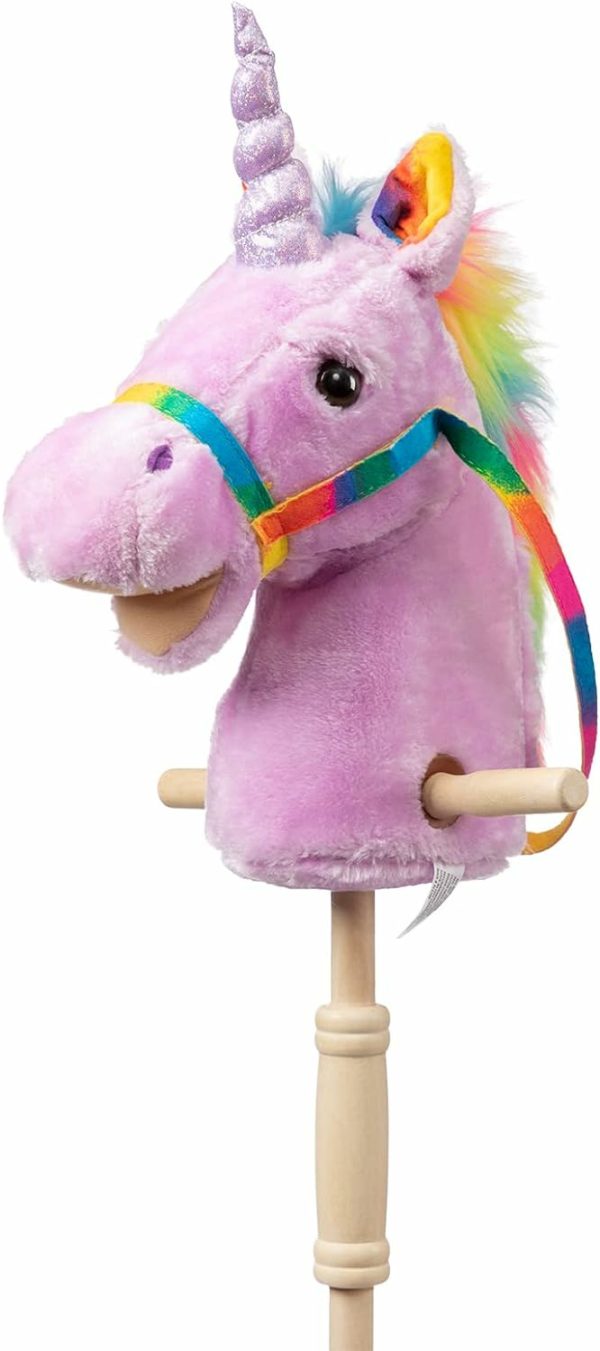 Plush Unicorns Stick Horse with Wood Wheels, Real Pony Neighing and Galloping Sounds, Plush Unicorn Toy, Purple, 37 Inches (Kräver AA-batterier)  |   Stickhästar Stickhästar Lila