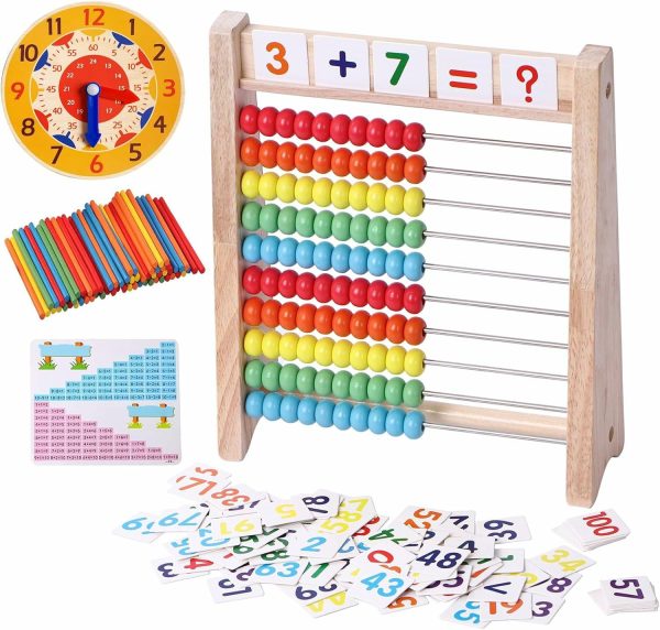 Träabacus för barn Matematikmanipulativ Lärklocka För 5 6 7 8 År Gamla pojkar flickor 1St 2Nd Grade Matematikräknare 100 Räknepinne Montessoriförskola Pedagogiska Matematikleksaker Hemundervisningsmaterial  |   Abacuser Abacuser Abacuser