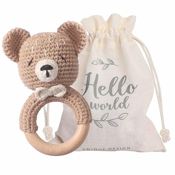 Träbabyskakelbjörn Babyleksaker Hantverksmässigt Nyföddleksak Barnutveckling Grepp Mjukdjur Ekologisk skakel (björn)  |   Rattle & Plush Rings Rattle & Plush Rings Björn