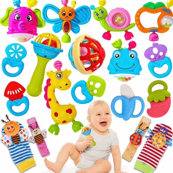 18Pcs Babyleksaker 3-6 Månader Babyringar 0-6 Månader Nyfödd Barnleksaker 0-3 Månader Babyringar 0-6 Månader Barnleksaker 6-12 Månader Barnbarnsgåvor Set  |   Rattle & Plush Rings Rattle & Plush Rings B-18P