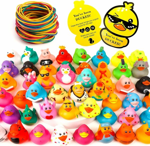 150Pcs Jeeper Ducks med Etiketter för Dukning, 50 Pack Gummidukar + 50 Kort Etiketter + 50 Remmar, Mängd olika Gummidukar för Stora Badlek Fullt Badleksspel  |   Badleksaker Badleksaker Badleksaker